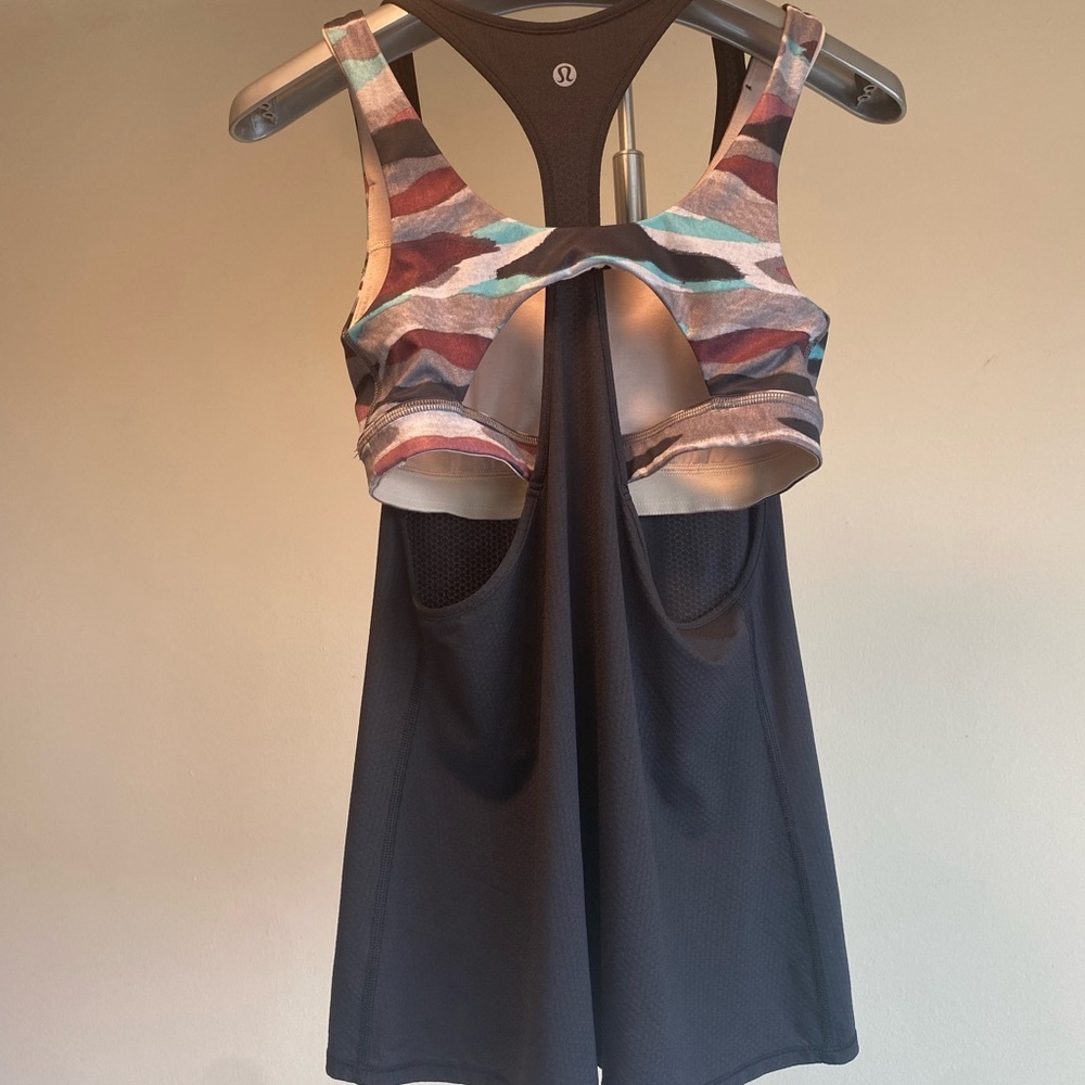 Lululemon All Sport Support Tank Top Sports Bra Black / Mini Coast Camo Size: 0 - Picture 6 of 9